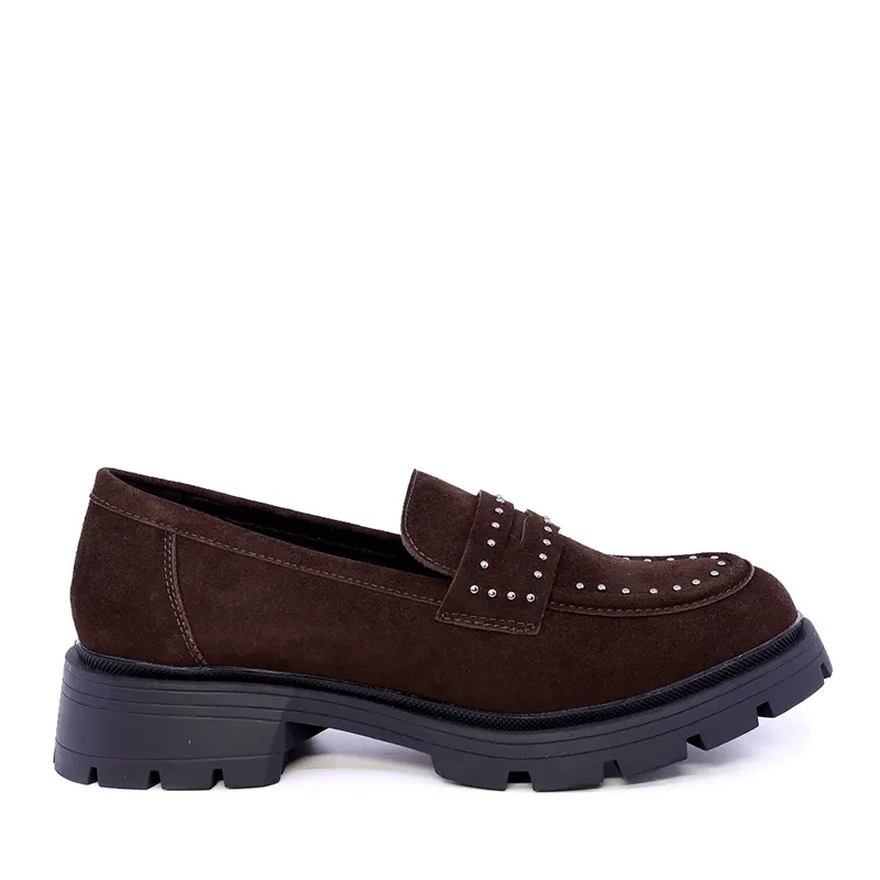 Loafers femei maro din piele întoarsă 2542DM3211VM