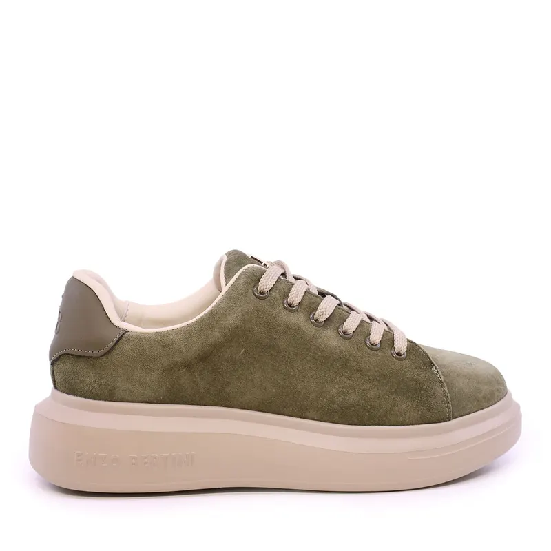 Sneakers ușori femei verde olive din piele întoarsă 3862DP585VKA
