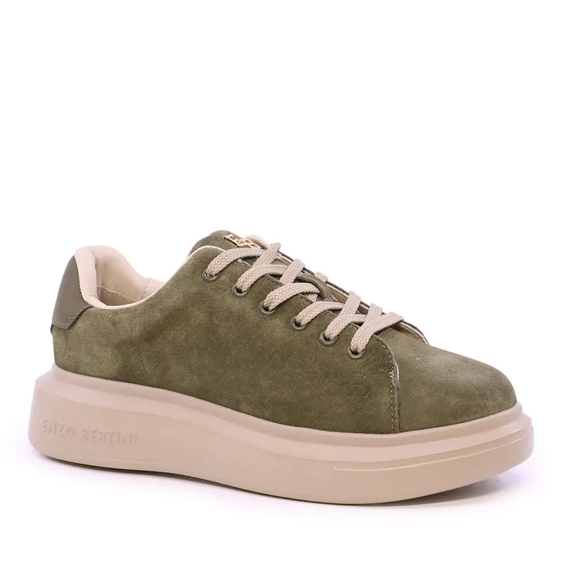 Sneakers ușori femei verde olive din piele întoarsă 3862DP585VKA — imaginea 2