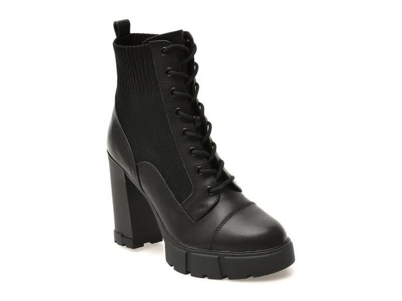 Ghete negre, REBEL 001, din piele naturala si material textil