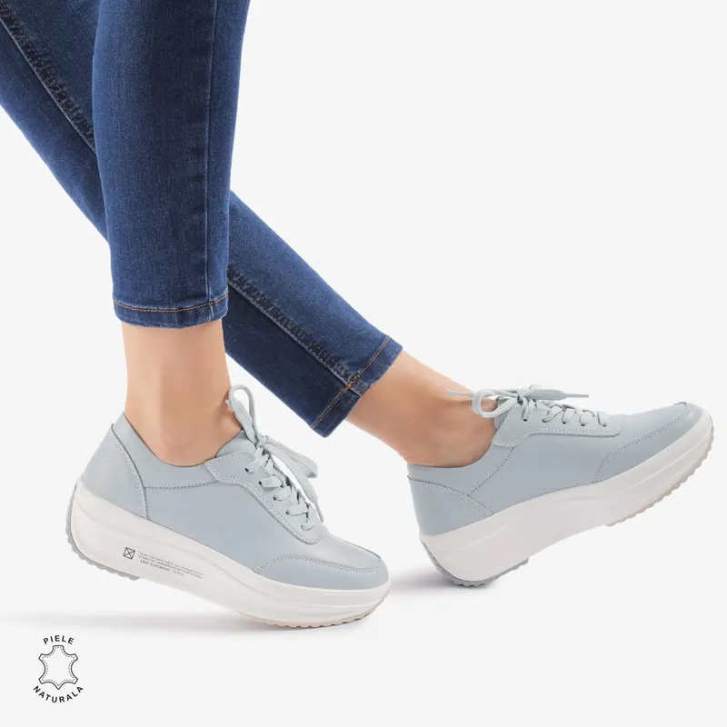 Pantofi casual dama din Piele naturală CRL0058 ALBASTRU