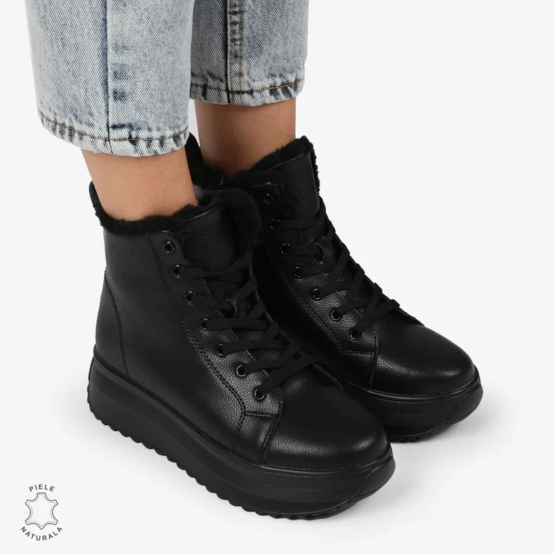 Ghete Dama IMBLANITE DIN Piele Naturala CRL1298 NEGRU