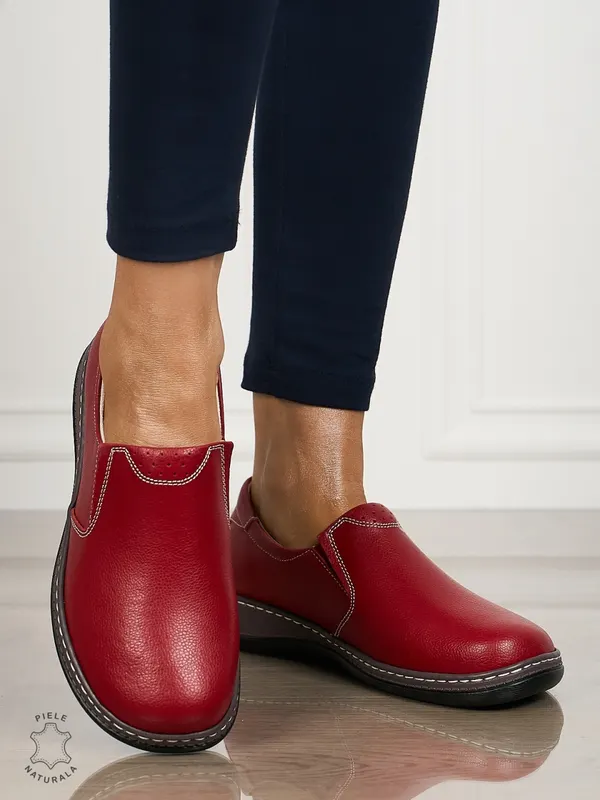 Mocasini dama din piele naturala cu talpa plata CRL0014ROSU
