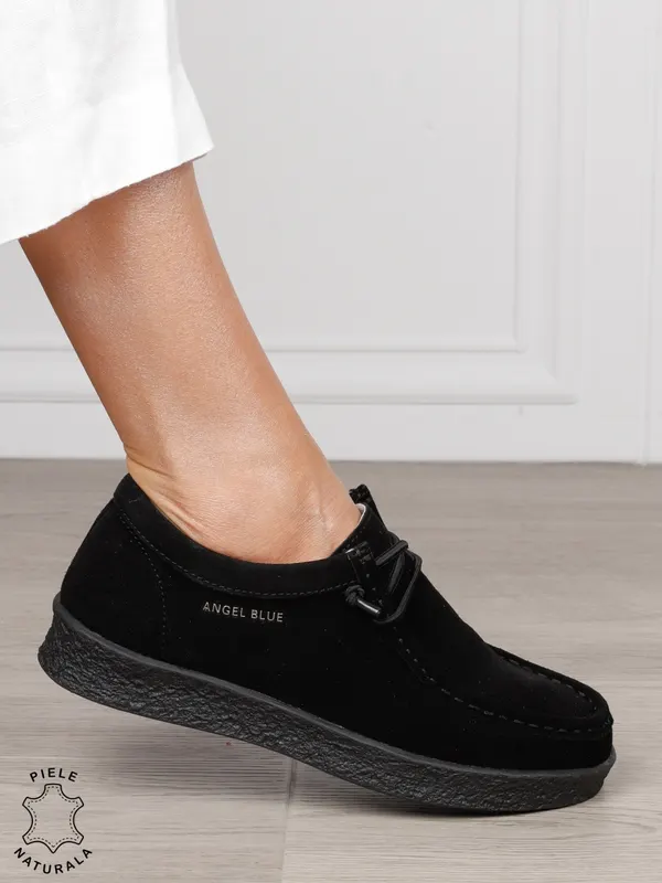 Mocasini dama din Piele Naturala Intoarsa cu talpa inalta CRL1554 NEGRU