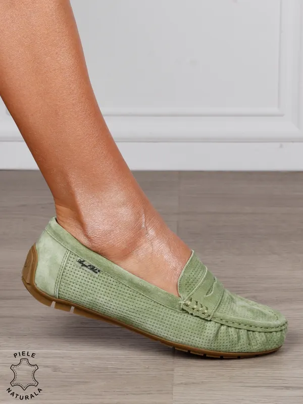 MOCASINI damă din piele naturală Intoarsa cu talpa joasa CRL1582 Verde