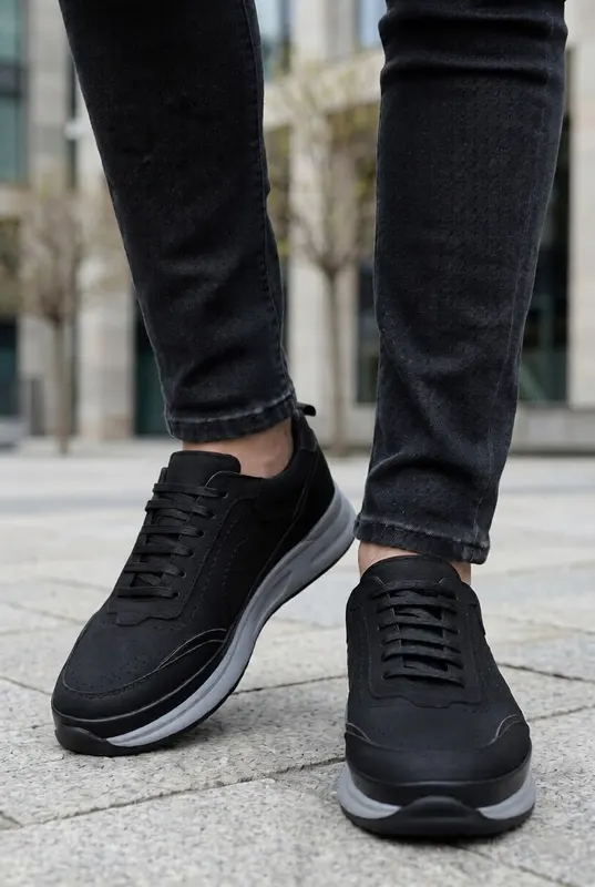 Sneakers din Piele Neagra Nubuk - FICO BLACK
