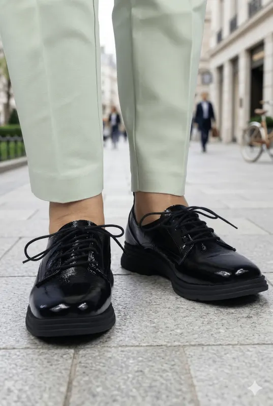 Pantofi Casual din Piele cu Siret Negri - ANKA LAC