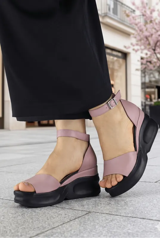 Sandale din Piele Roz cu Talpa Ortopedica - ZYFY PUDRA