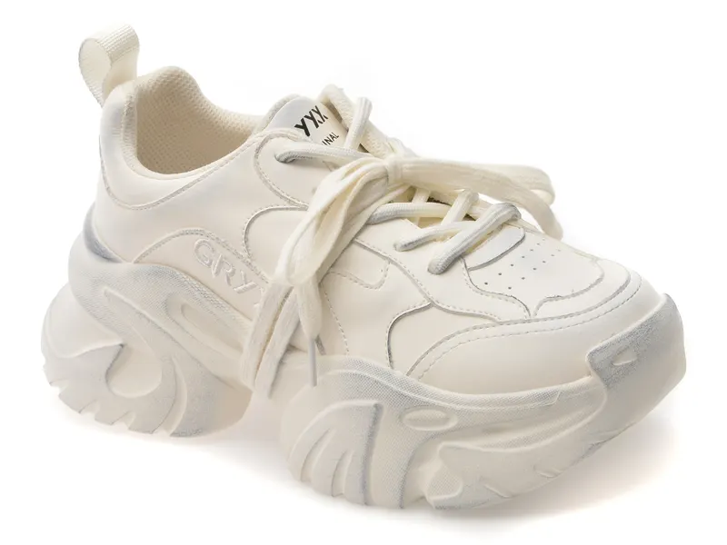 Pantofi sport albi, 57015, din piele naturala