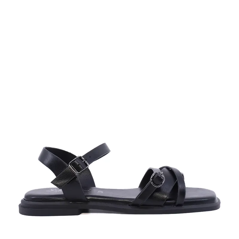 Sandale femei Solo Donna negre cu barete suprapuse 2541DS1953N