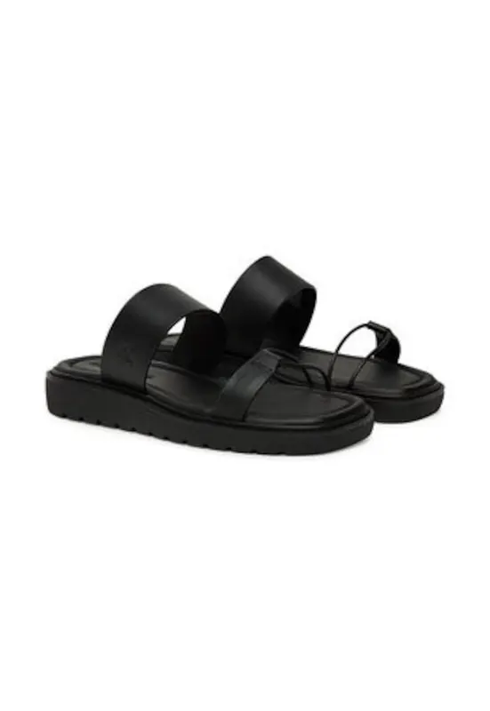 Slapi dama - piele naturala - negru