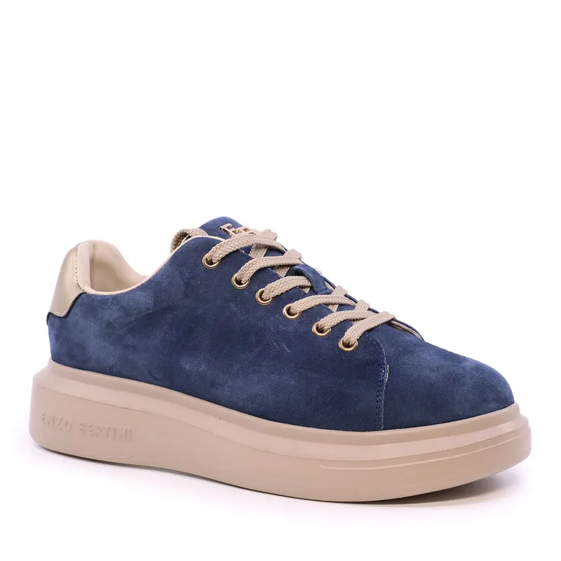 Sneakers ușori femei albastri din piele întoarsă 3862DP585VBL — imaginea 2