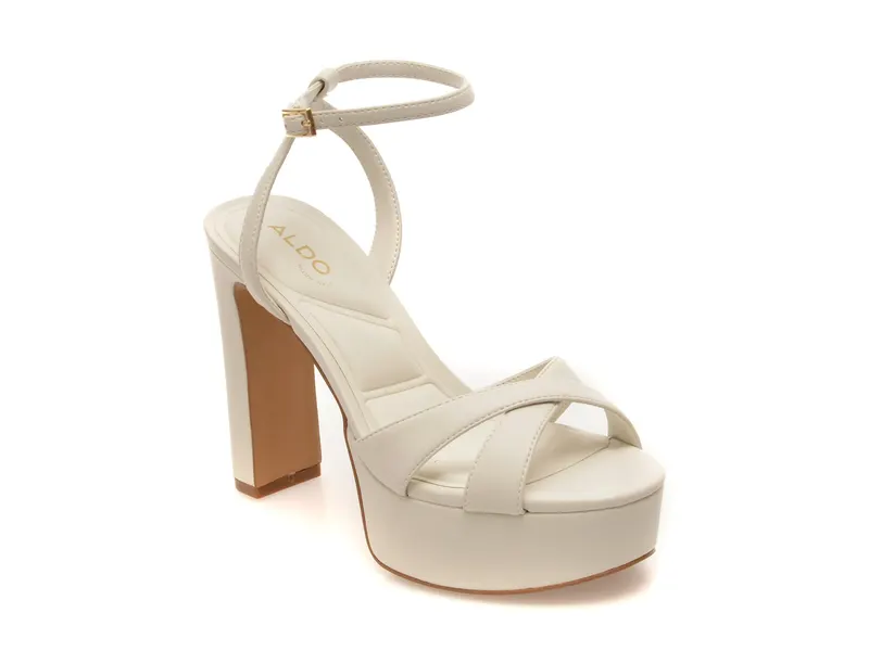 Sandale elegante albe, ROSINE 121, din piele ecologica