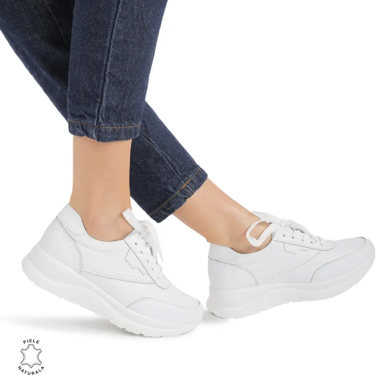 Pantofi Casual dama din Piele Naturala CRL0855 ALB