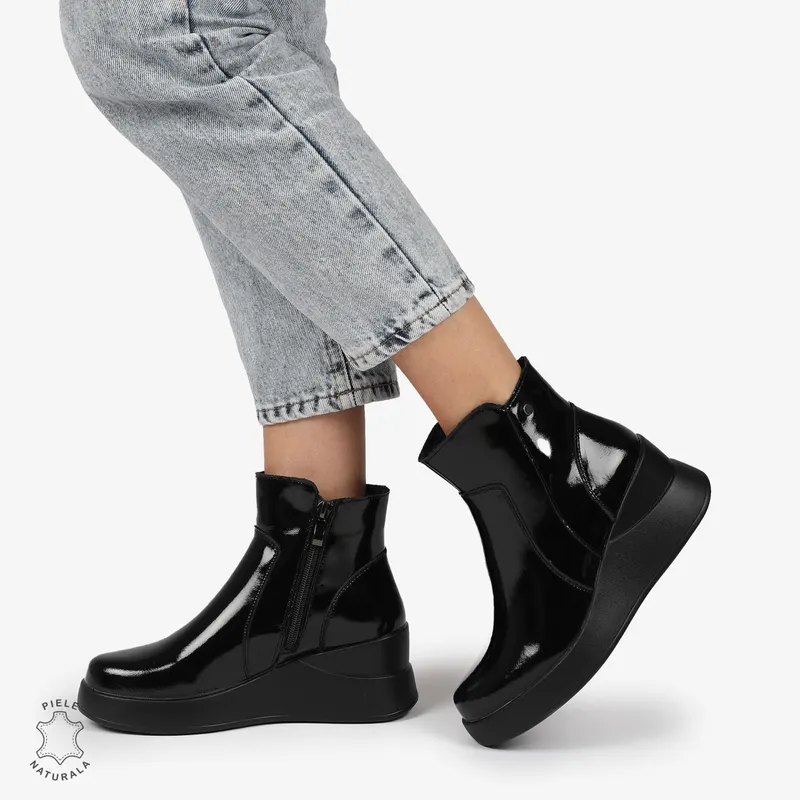 Ghete Dama Piele Naturala LACUITA cu INCHIDERE FERMOAR CRL1297 NEGRU