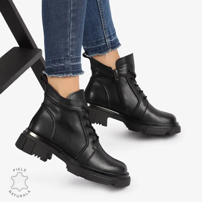 GHETE PIELE NATURALA NEGRU cu Varf rotund CRL1239