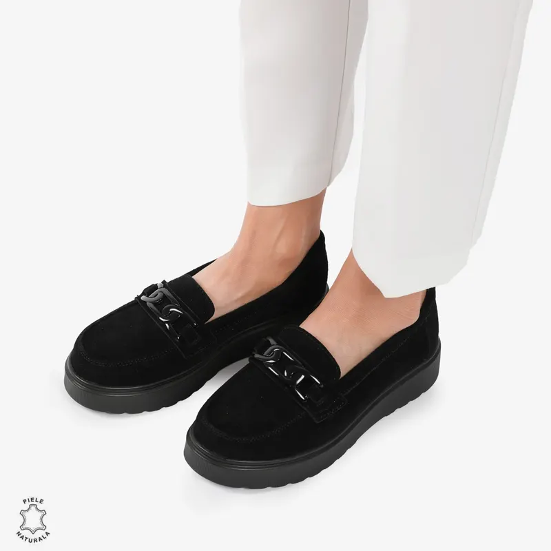 Mocasini dama din piele naturala Intoarsa CRL0786 NEGRU