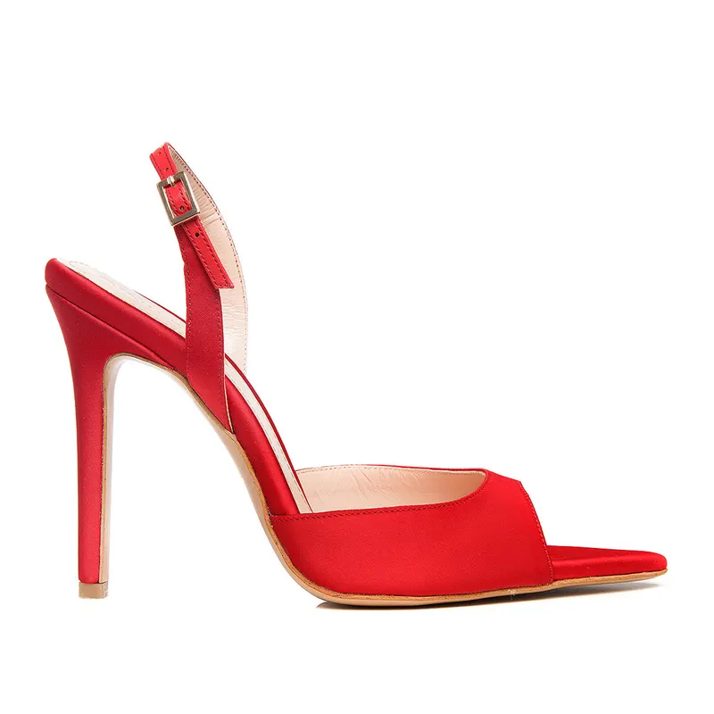 Sandale Vicky Satin, Varf Ascutit, Rosu