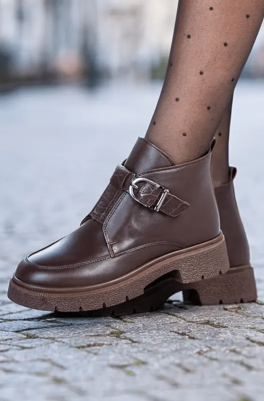 Ghete Casual Dama din Piele Maro cu Imprimeu - DIPA
