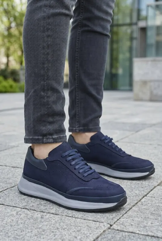 Sneakers din Piele Nubuk Albastri - FICO BLU