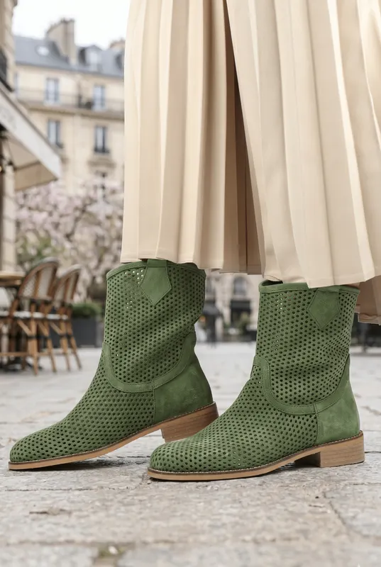 Cizme Perforate de Vara din Piele - CAZY GREEN