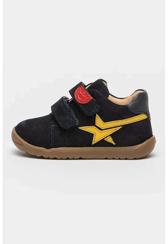 Pantofi sport de piele intoarsa cu velcro - Galben/Bleumarin