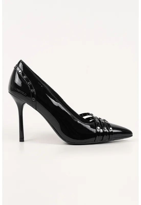 Pantofi din piele cu toc si varf ascutit - Negru