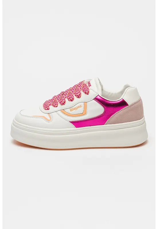 Pantofi sport cu insertii de piele intoarsa Mery - Alb/Fucsia