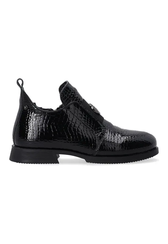 Pantofi casual din piele lacuita cu aspect de pietre de crocodil