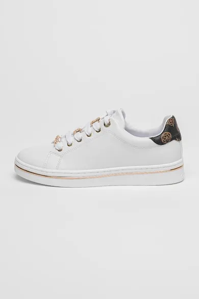 Pantofi sport din piele ecologica cu model logo - Alb