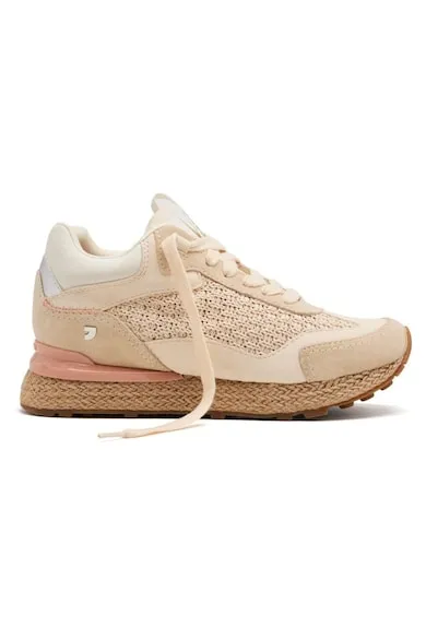 Pantofi sport din piele si rafie - Alb