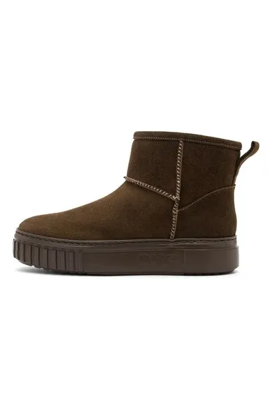 Ghete flatform de piele intoarsa cu captuseala de blana sintetica