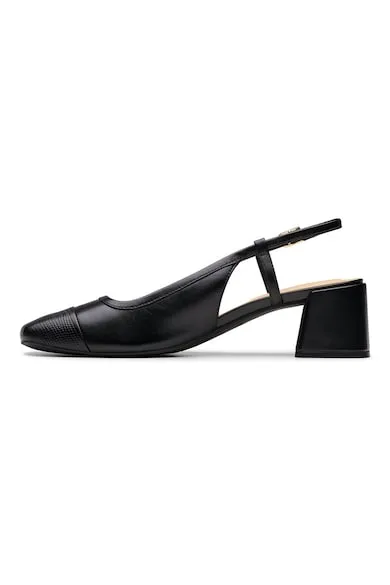 Pantofi slingback din piele cu toc masiv - Negru
