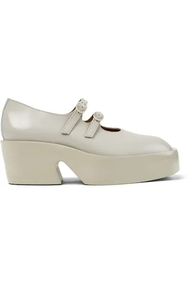Pantofi Mary Jane din piele cu toc masiv Billie - Bej deschis