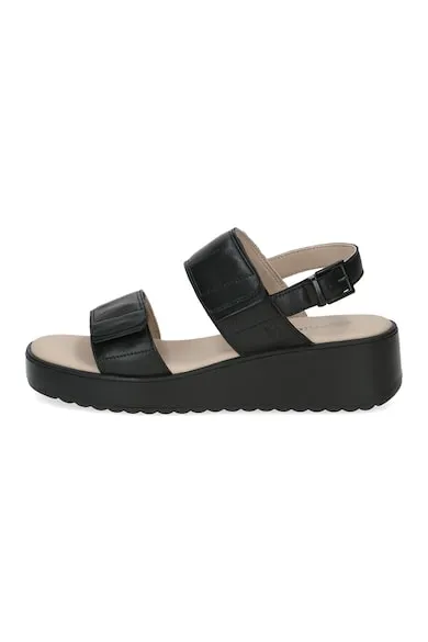 Sandale wedge de piele cu velcro - Negru