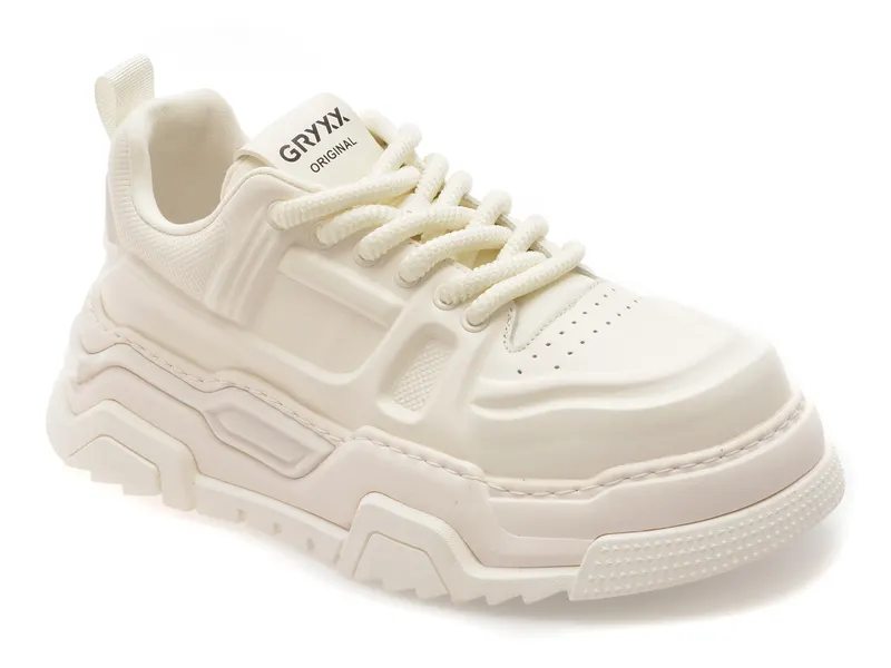 Pantofi sport albi, 69083, din piele naturala