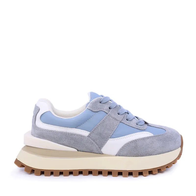 Sneakers femei albastru deschis din piele întoarsă și textil 1991DP0460VAZ