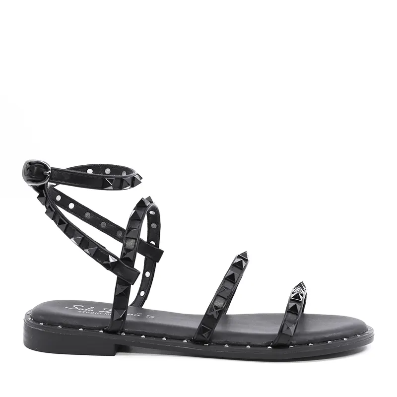 Sandale romane femei Solo Donna negre cu ținte 2549DS9475N