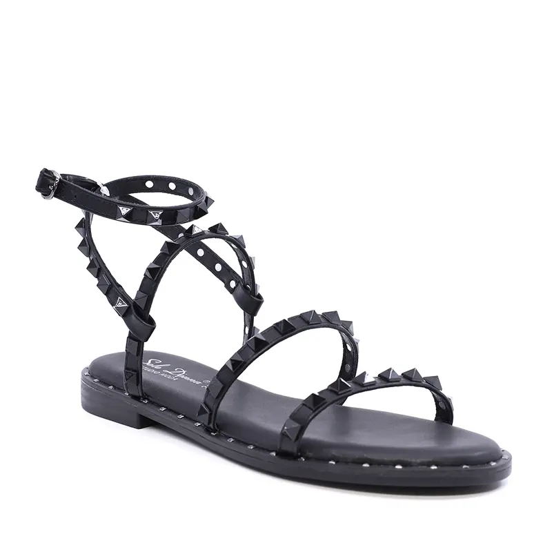 Sandale romane femei Solo Donna negre cu ținte 2549DS9475N — imaginea 2