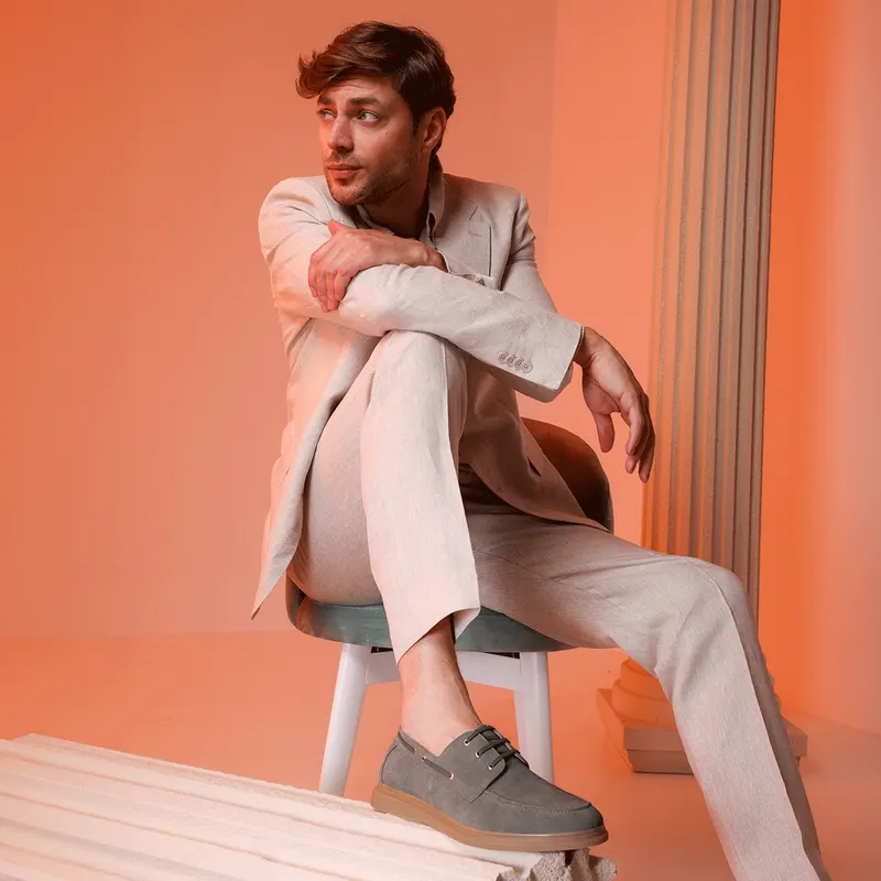Mocasini cu șiret bărbați Enzo Bertini Premium Collection verzi din piele întoarsă 1641BM2322920VV — imaginea 2