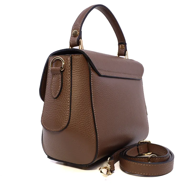 Poșetă satchel femei Enzo Bertini maro din piele naturală cu logo 154POSP3371M — imaginea 2