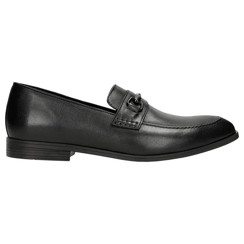Mocasini negri din piele cu decor metalic