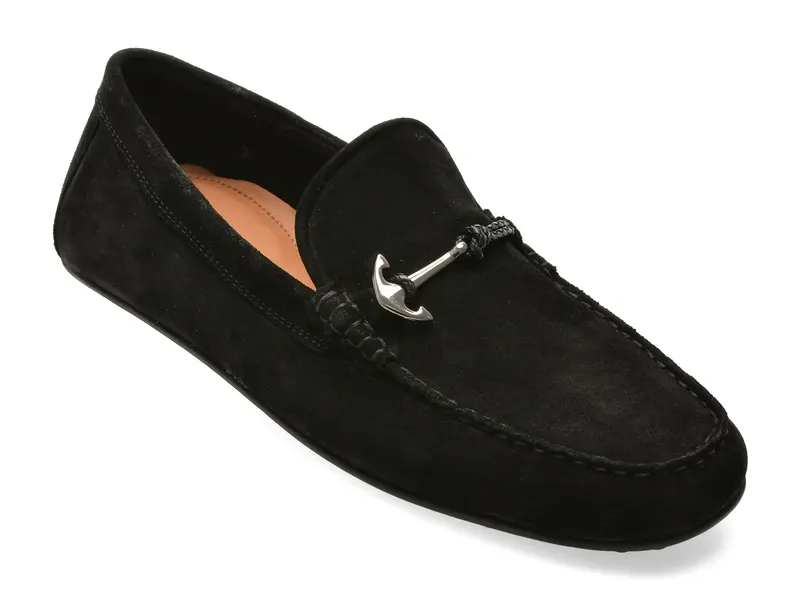 Mocasini eleganti negri, WILBART-IN 004, din piele intoarsa