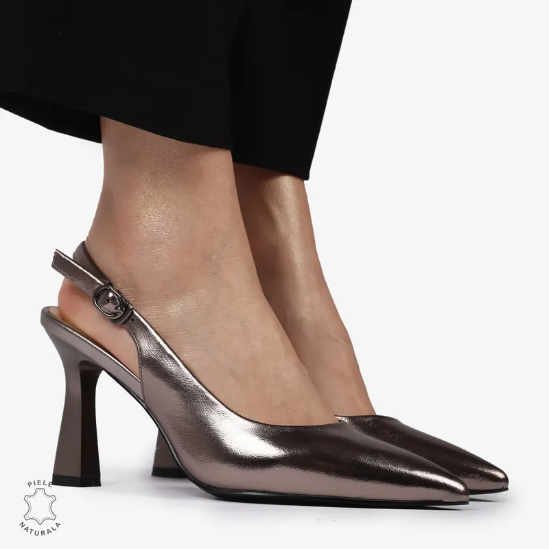 PANTOFI ELEGANTI dama din Piele Naturala CU TOC SPECIAL CRL0999 PEWTER