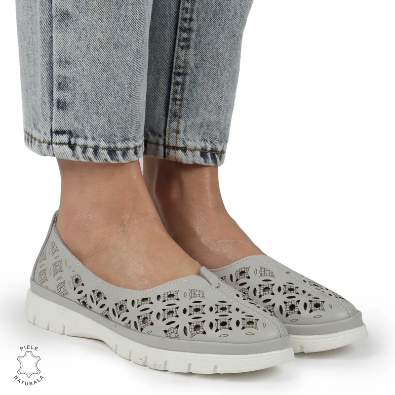 BALERINI dama din Piele naturala PERFORATA SLIP-ON CRL1360 GRI
