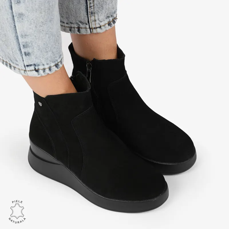 Ghete Dama Piele Naturala INTOARSA cu INCHIDERE FERMOAR CRL1297 NEGRU