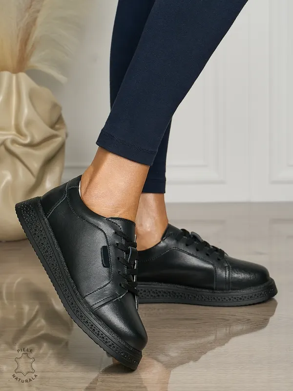 Pantofi casual piele naturala CU TALPA GROASA CRL1513 Negru