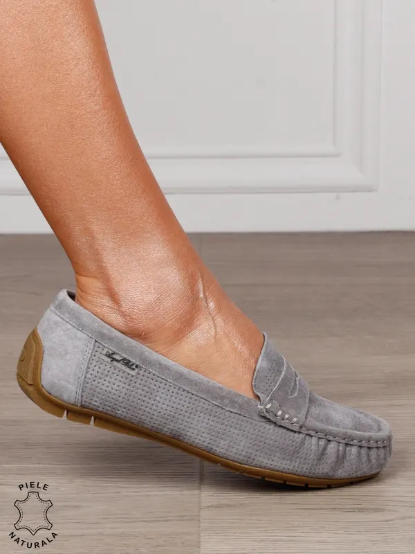MOCASINI damă din piele naturală Intoarsa cu talpa joasa CRL1582 GRI