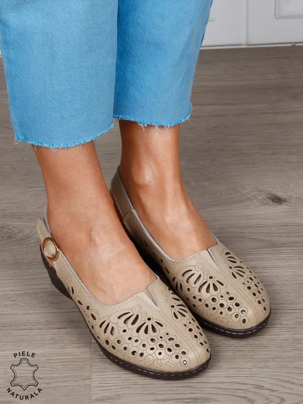 Sandale Damă din Piele Naturală cu Design Floral și Bareta Reglabilă CRL1300 KHAKI
