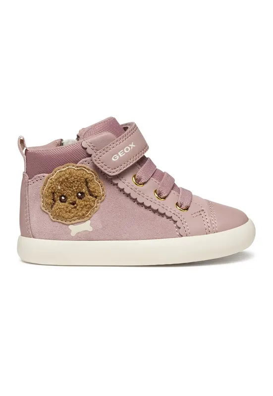 Pantofi sport mid-cut cu inchidere velcro si garnituri din piele intoarsa - Maro/Roz prafuit